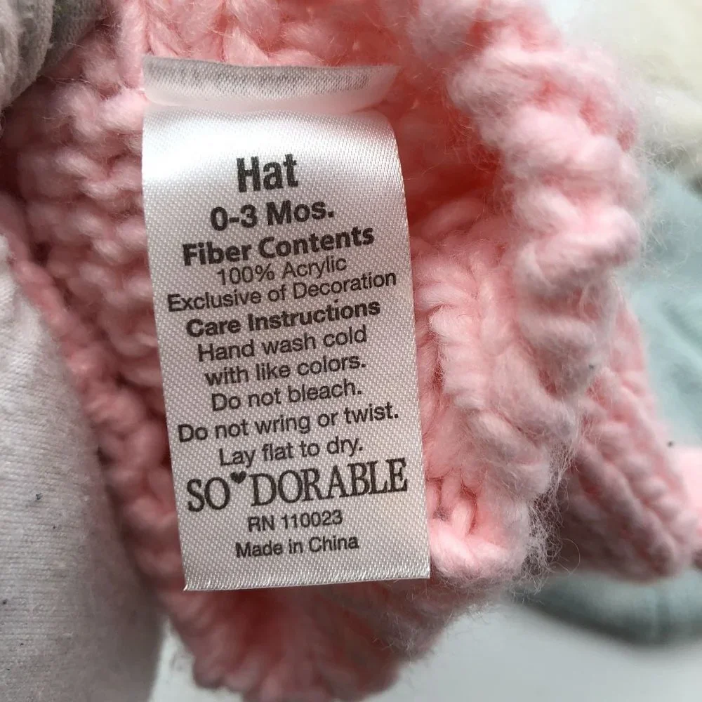 Baby Girls 0-9M 6-9M Knit Winter Hats BUNDLE Fuzzy Ears Cute Beret Animal Bear‎